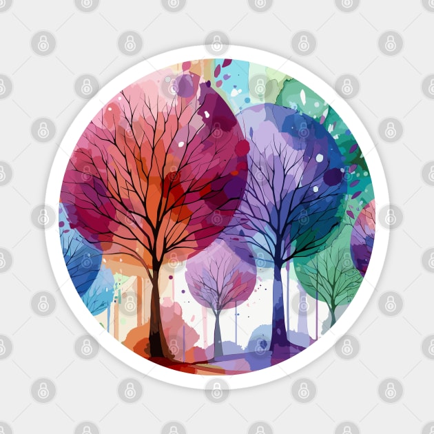 Colorful Pink Purple Pastel Abstract Trees Magnet by Siha Arts